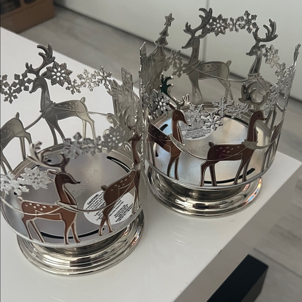 Festive Silver and Brown Reindeer Candle Holders